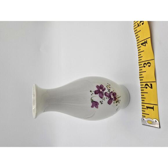 Vintage Mini Porcelain Bud Vase with Purple Flower Design - Picture 2 of 6